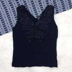 Vintage Black Floral Textured Tank Top